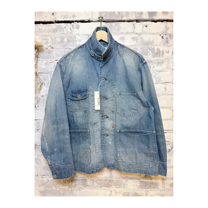 Men's used-wash indigo denim coveralls by H-Unit, featuring a rugged, casual fit with front pockets and durable fabric.