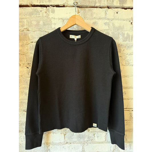 Merz b. Schwanen Diamond-Patterned Cotton Thermal Women's Longsleeve - Deep Black Black