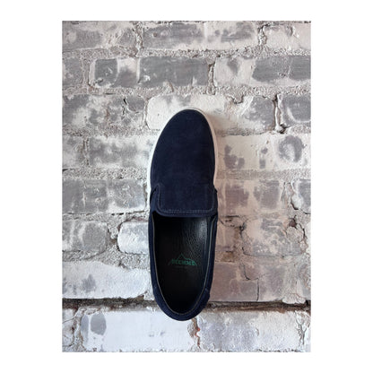Men's navy Garda Suede Low Slip-On shoe by Diemme, showcasing the stylish suede upper and comfortable slip-on design.