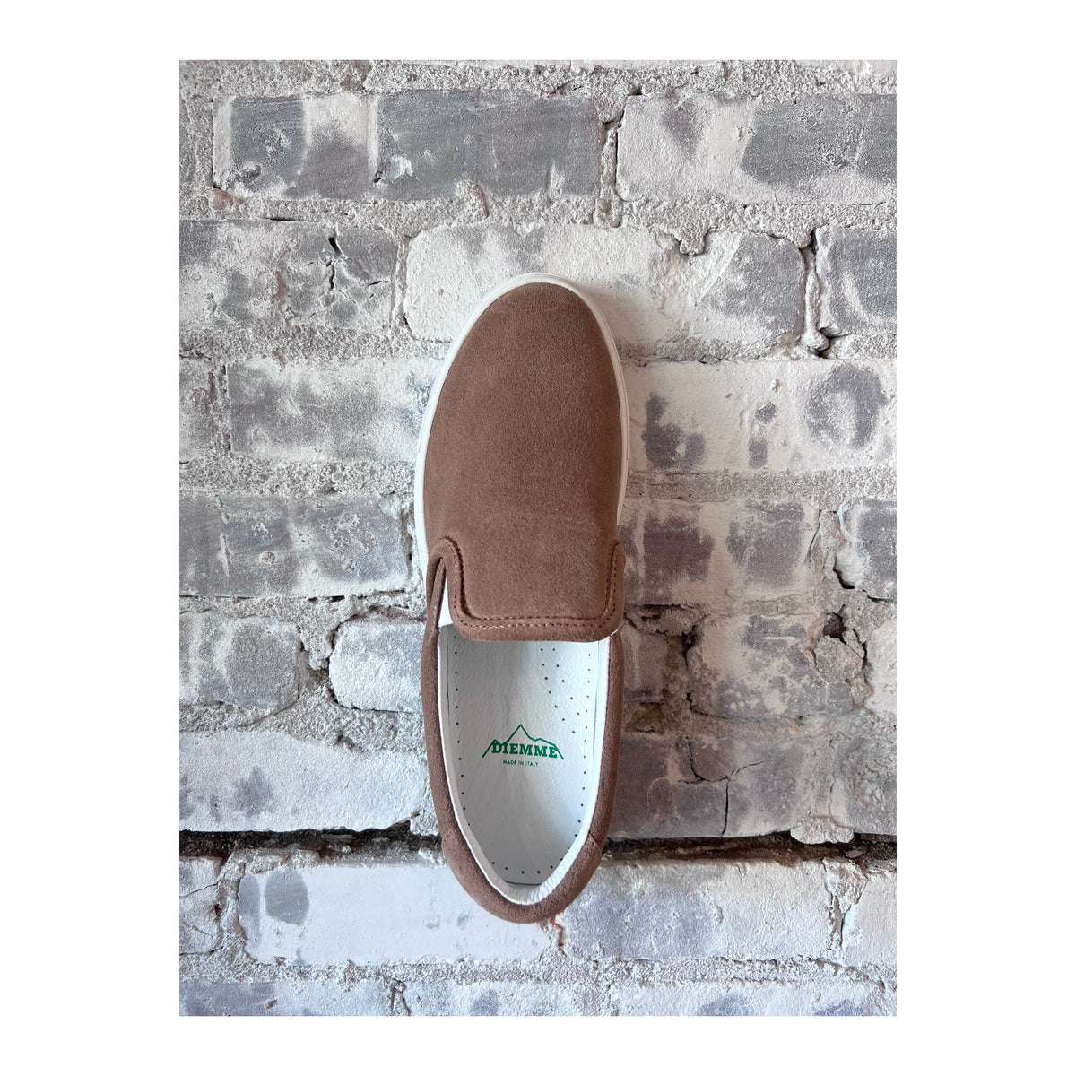 Men's Garda Suede Low Slip-On shoe by Diemme in taupe, featuring a sleek design and soft suede material.