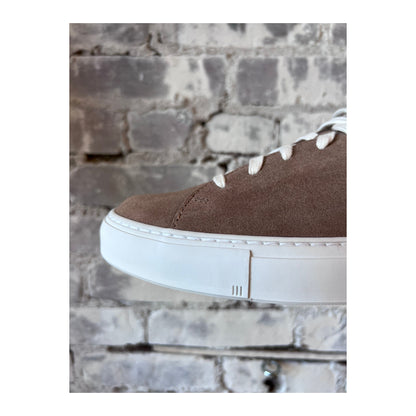 Men's Diemme Loria Suede Low Sneaker in taupe, featuring a stylish low-top design with suede material and casual laces.