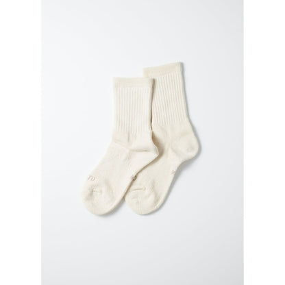 Men's double face organic cotton mini crew socks by Rototo in ivory, showing the soft, breathable fabric and classic design.