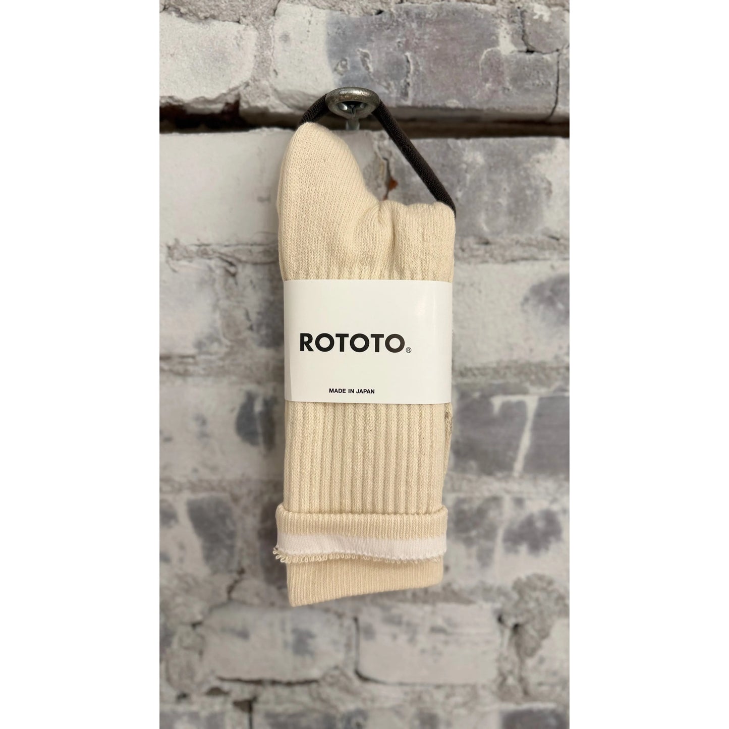 Men's double face organic cotton mini crew socks in ivory by Rototo, featuring a soft, breathable fabric and classic design.