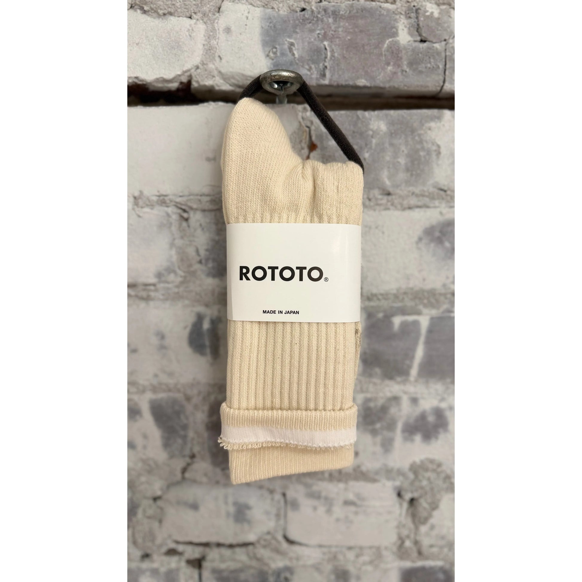 Men's double face organic cotton mini crew socks in ivory by Rototo, featuring a soft, breathable fabric and classic design.