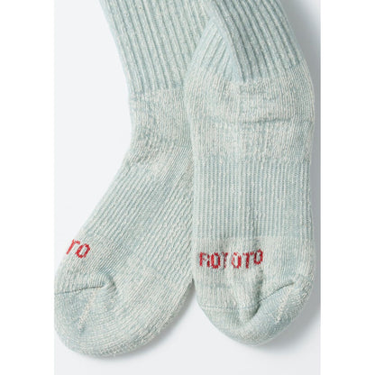 Men's light blue double face organic cotton mini crew socks by Rototo, featuring a comfortable, breathable knit pattern.