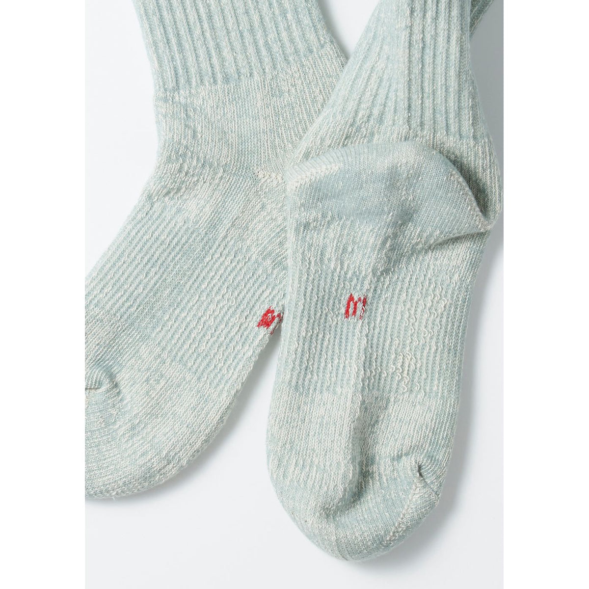 Men's light blue double face organic cotton mini crew socks by Rototo, featuring a soft, comfortable knit design.