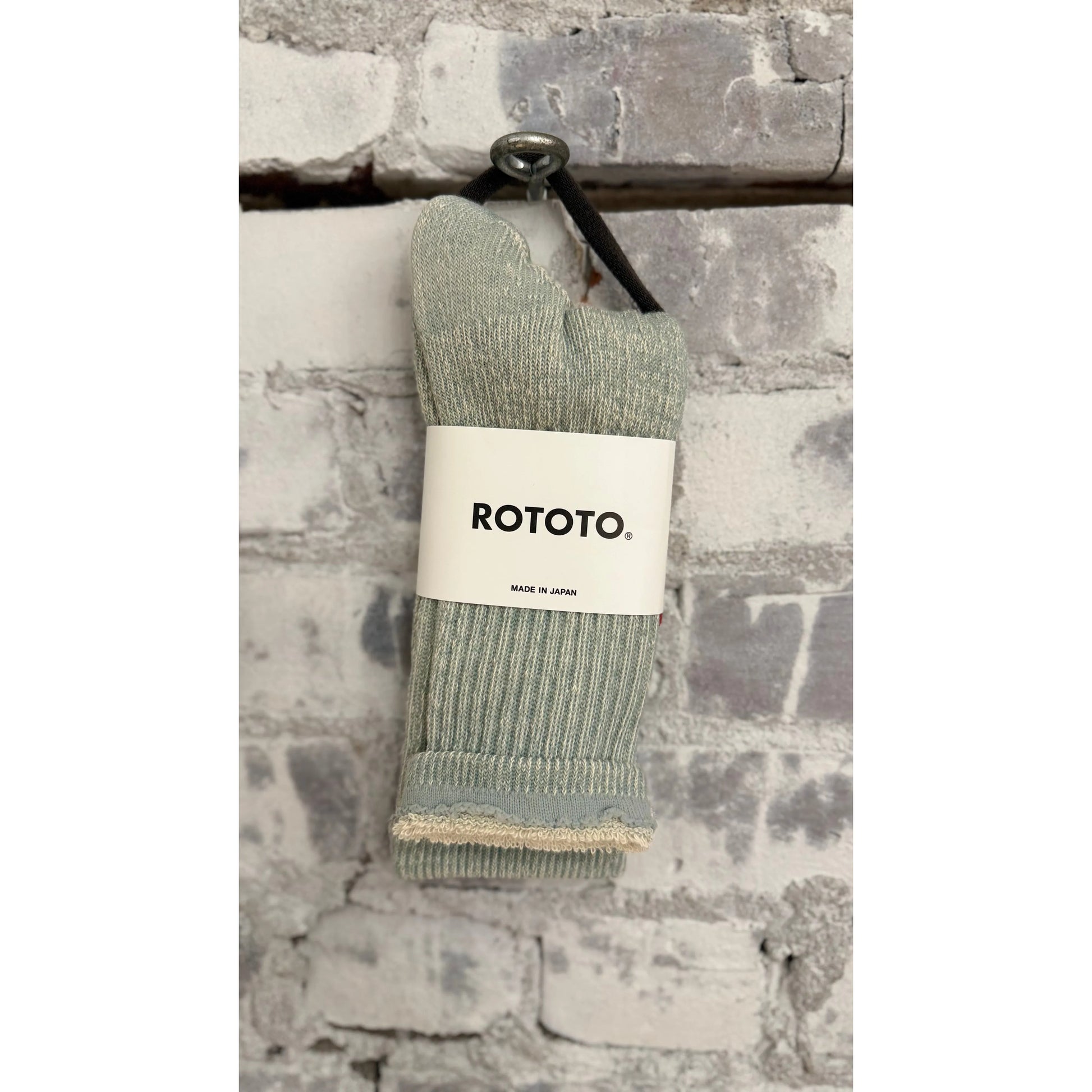Men's light blue double face organic cotton mini crew socks by Rototo, featuring soft, breathable fabric and a comfortable fit.
