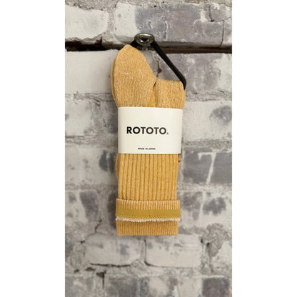 Men's double face organic cotton mini crew socks by Rototo in bright yellow, showcasing soft knit fabric and comfortable fit.