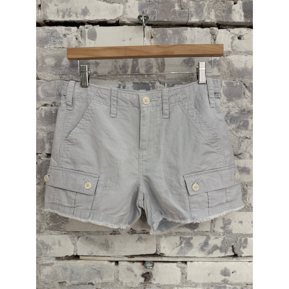 Light blue women's drill shorts by G1 Women's, featuring a casual fit with practical pockets and durable denim fabric.