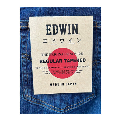 Men's Aomori Regular Tapered Denim jeans by Edwin, showcasing dark indigo color and classic tapered fit with subtle stitching details.