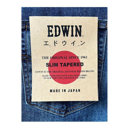 Men's Aomori Slim Taper Denim jeans by Edwin, showcasing dark indigo denim with a slim fit and classic five-pocket design.