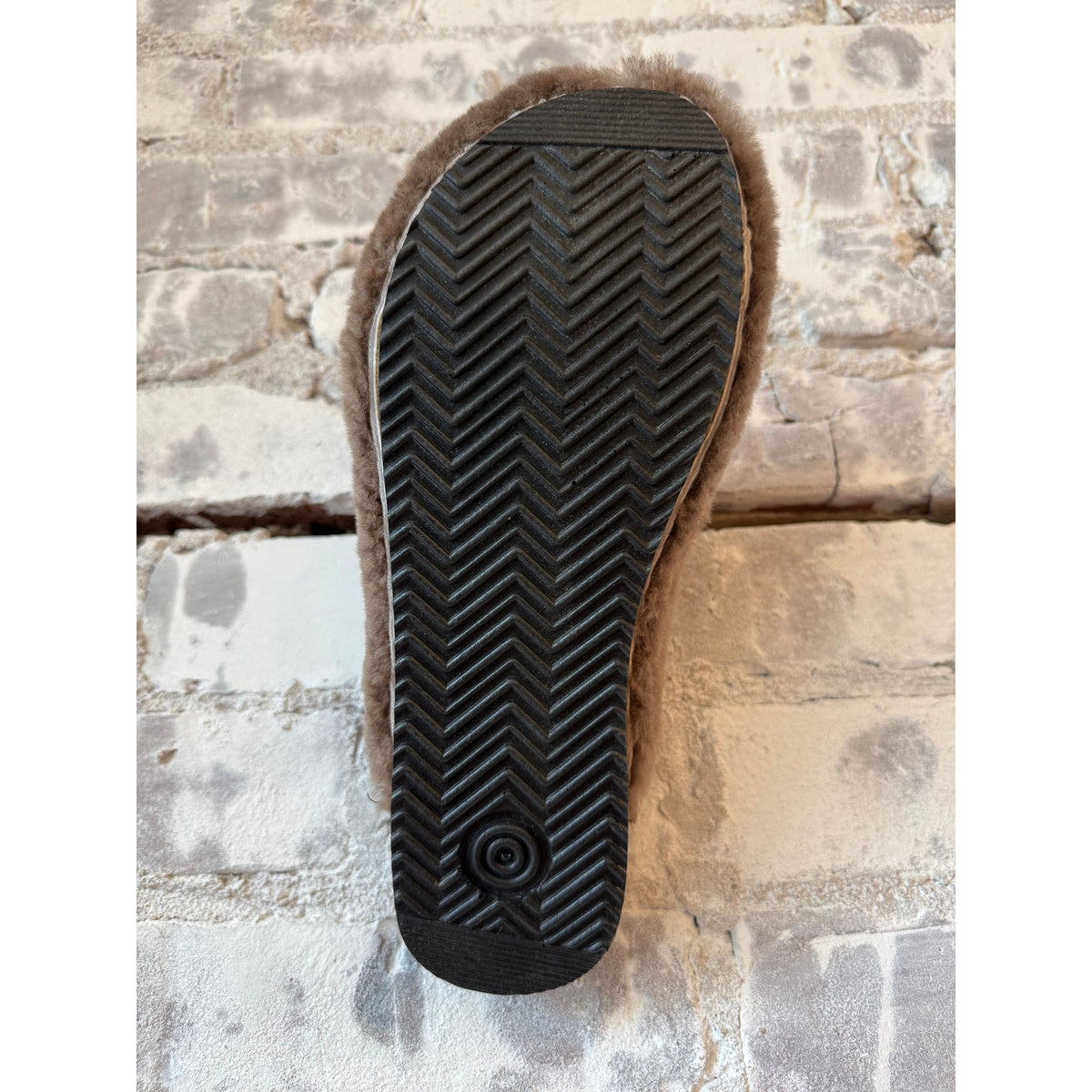 Inside-out Ella Cashmere and Lambswool Clog in Umber by Kunsten Clogs, showcasing the cozy, textured leather footwear.