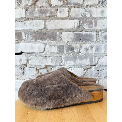 Kunsten Clogs Ella Cashmere and Lambswool Clog in Umber, showing the cozy inside-out design and textured footwear.