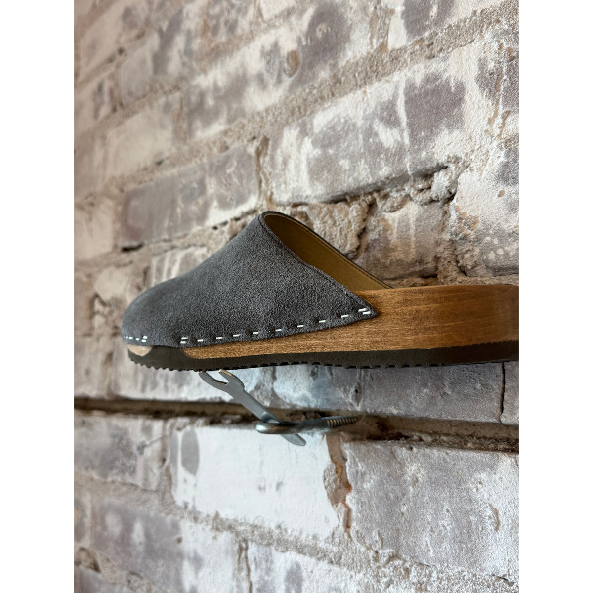 Ella Women's Suede Clog by Kunsten Clogs in Stormveil color, featuring a comfortable slip-on design and soft suede material.