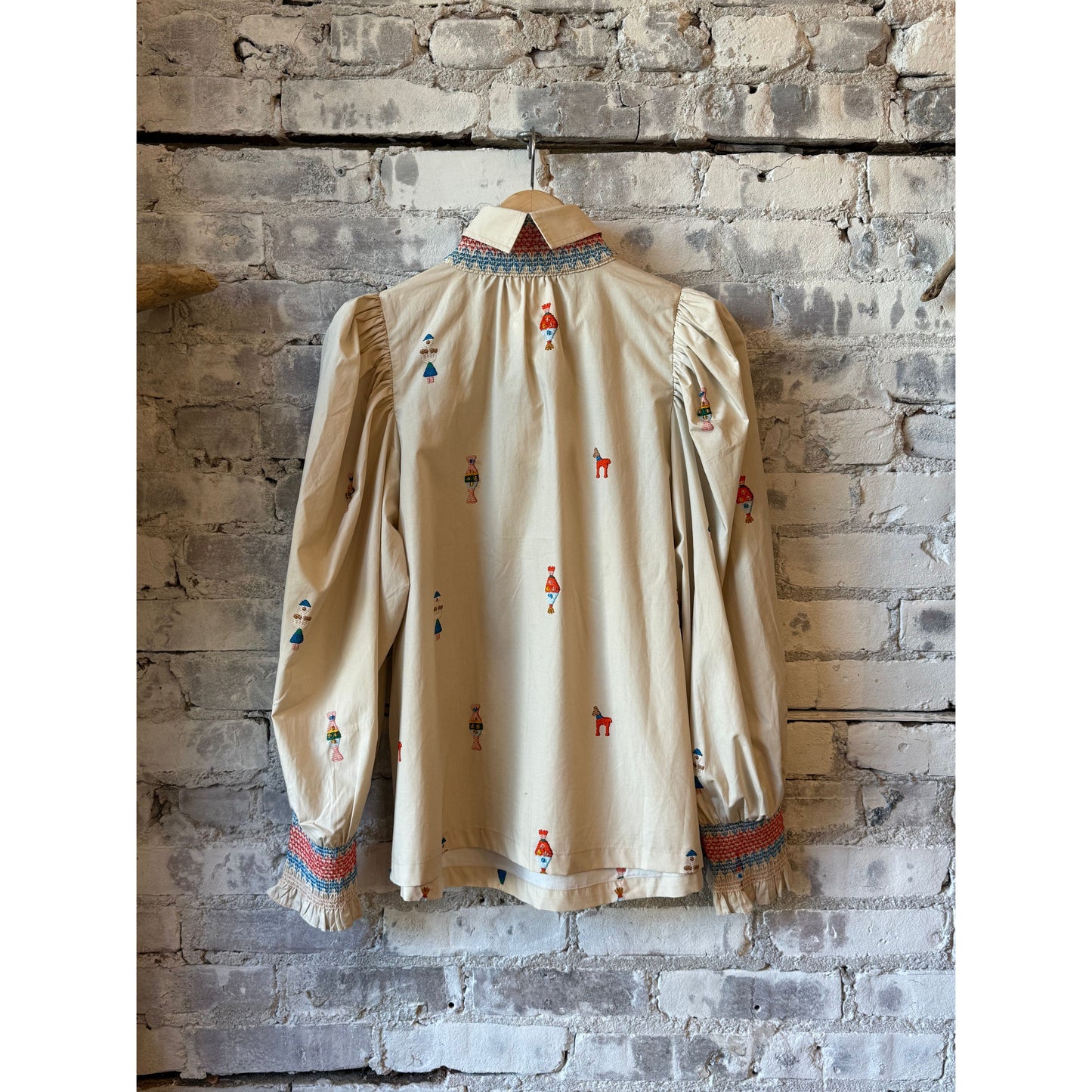 Women's embroidered smocked shirt in vanilla multi by Hope For Flowers, featuring intricate embroidery and a relaxed fit.
