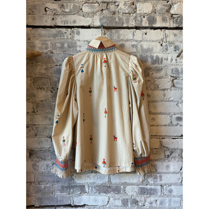 Women's embroidered smocked shirt in vanilla multi by Hope For Flowers, featuring intricate embroidery and a relaxed fit.