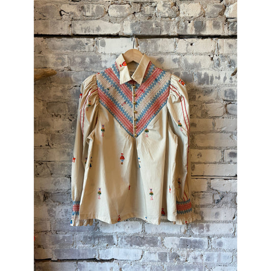 Hope For Flowers Embroidered Smocked Shirt - Vanilla Multi Rosy Brown