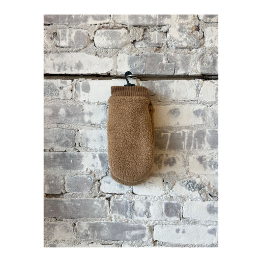 Women's Hestra Emilia Wool Mitten in camel/light brown, featuring soft wool fabric and cozy winter design.