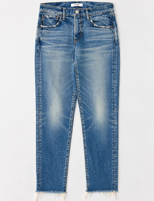 Light blue Moussy Halsey Skinny Jean for women, showing close-up of the fitted denim with subtle stitching details.