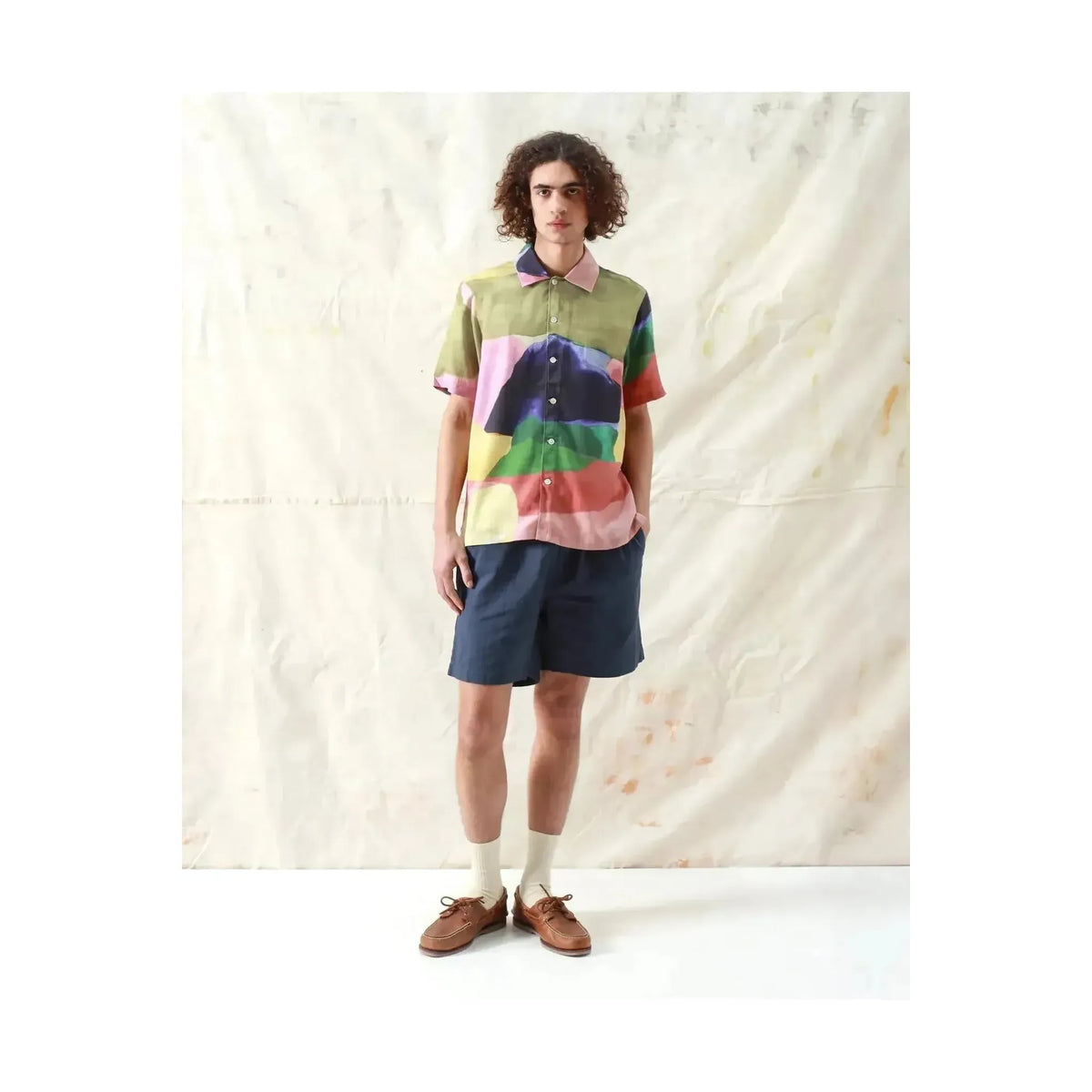 Men's Far Afield Busey Shirt in landscape print, featuring a casual fit and button-down style, shown in a front view.