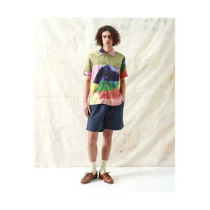 Men's Far Afield Busey Shirt in landscape print, featuring a casual fit and button-down style, shown in a front view.