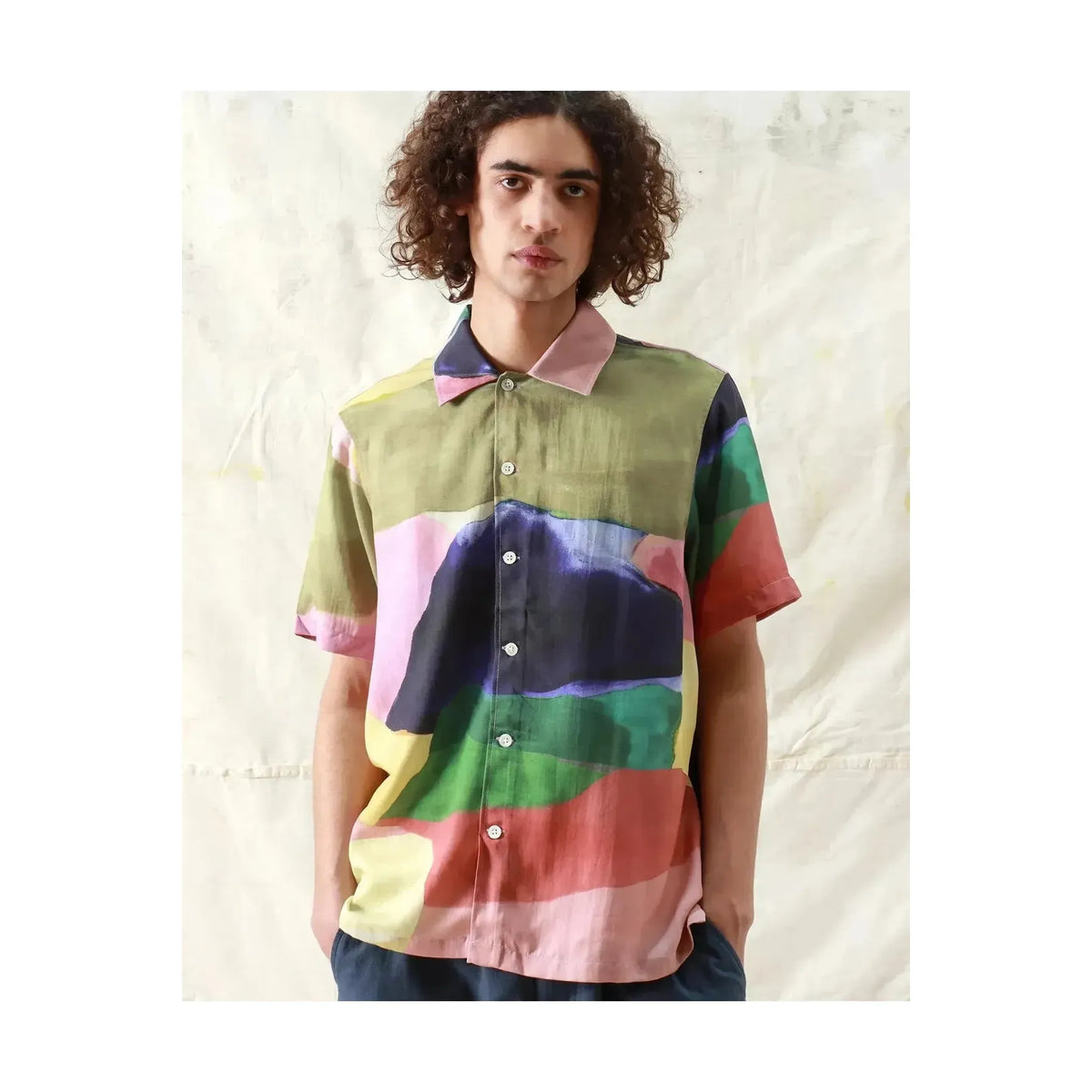 Far Afield Busey Shirt for Men featuring a landscape print, with a casual fit and button-down design.