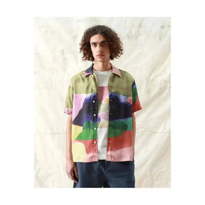 Men's Busey Shirt by Far Afield featuring a landscape print, casual fit, and lightweight fabric, ideal for everyday wear.