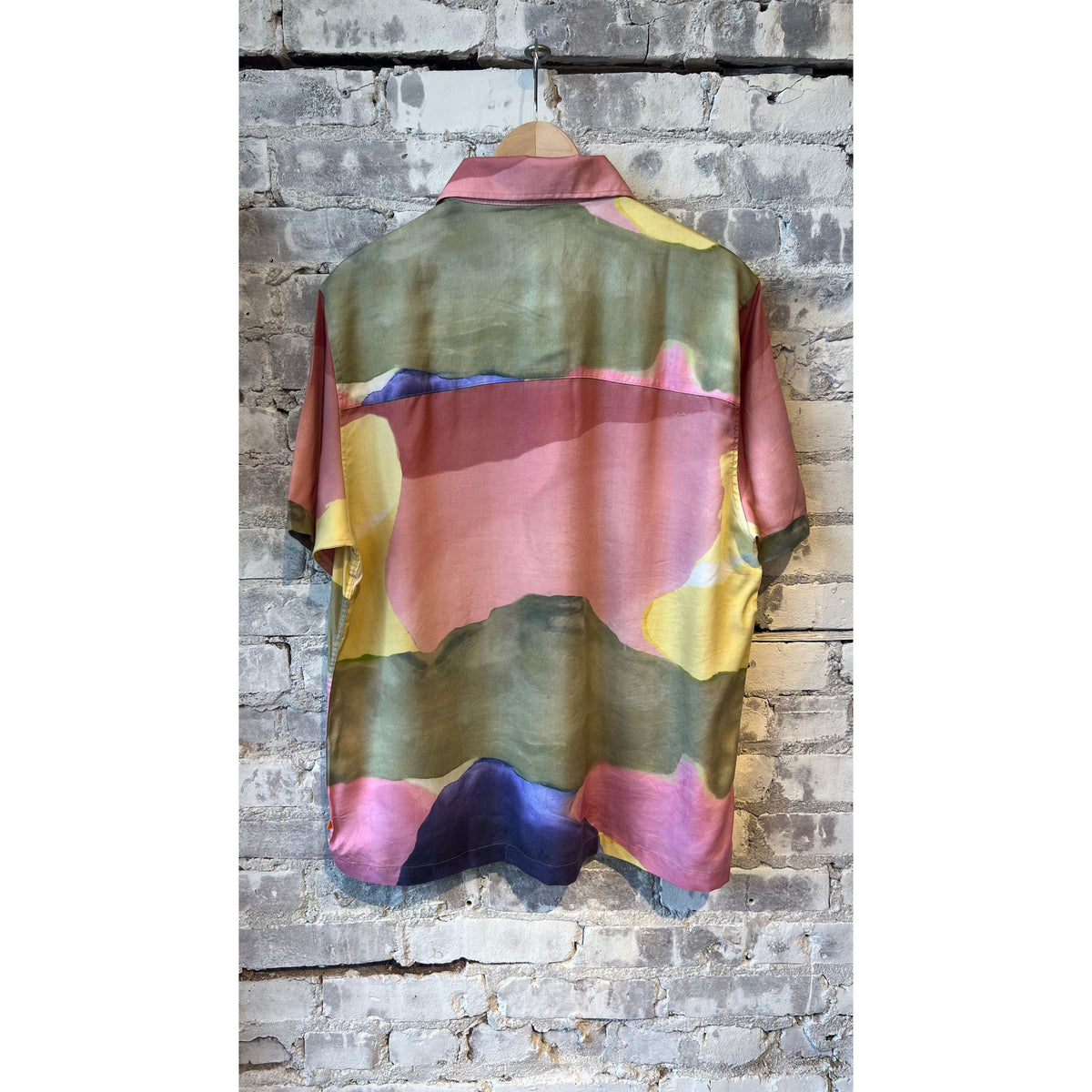 Men's Far Afield Busey Shirt with landscape print, featuring casual fit and button-down collar in a natural outdoor scene design.