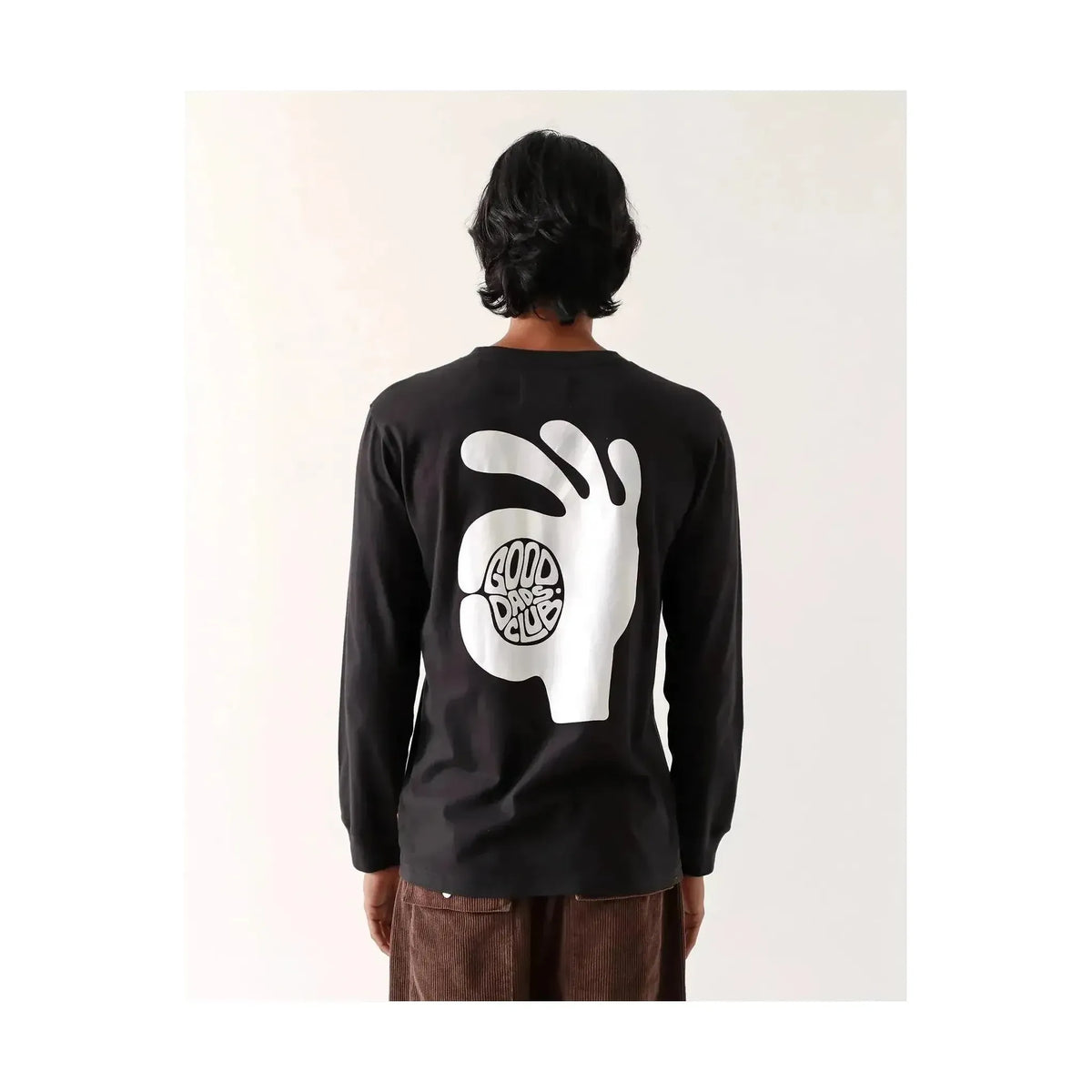 Men's black T-shirt from Far Afield with "The New Fatherhood OK" print, featuring a meteorite black color and casual fit.