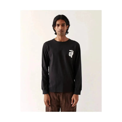 Men's black T-shirt from Far Afield featuring "The New Fatherhood OK" print in meteorite black fabric.
