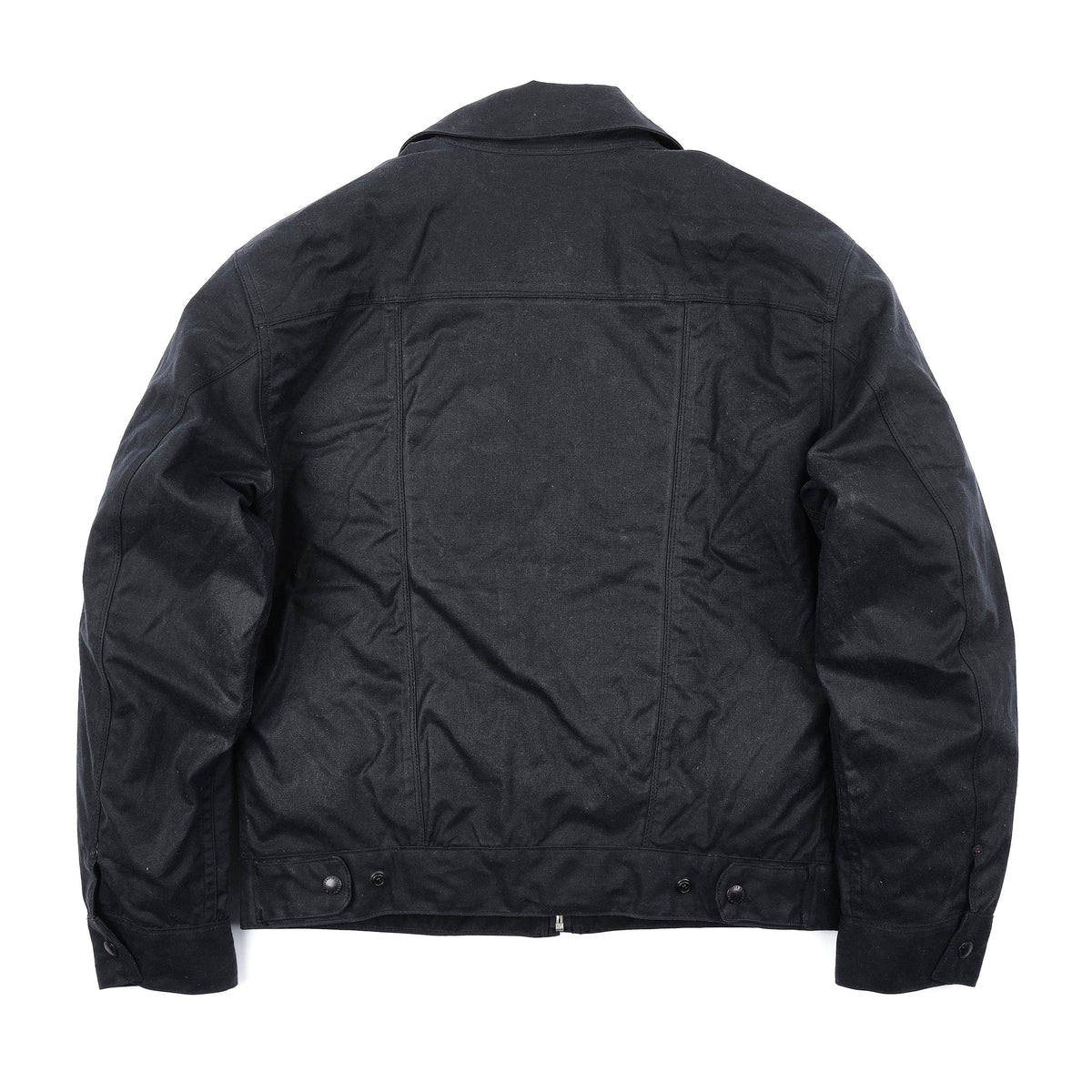 Men's Faro 10 Ounce Waxed Jacket in black by Freenote Cloth, showcasing durable waxed fabric and classic rugged style.