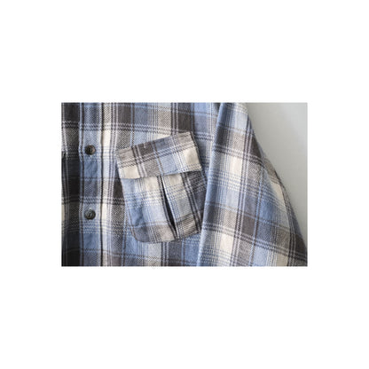 Men's blue check fatigue flannel shirt by Fujito, featuring a classic plaid pattern and comfortable fit.