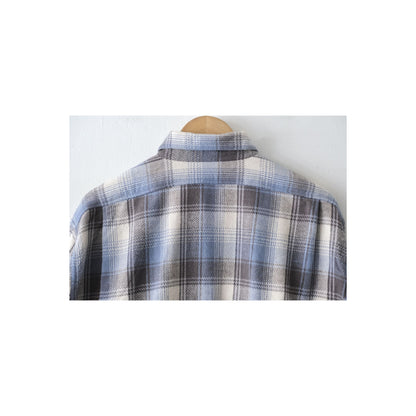 Men's blue check fatigue flannel shirt by Fujito, featuring classic plaid pattern and casual fit, suitable for everyday wear.