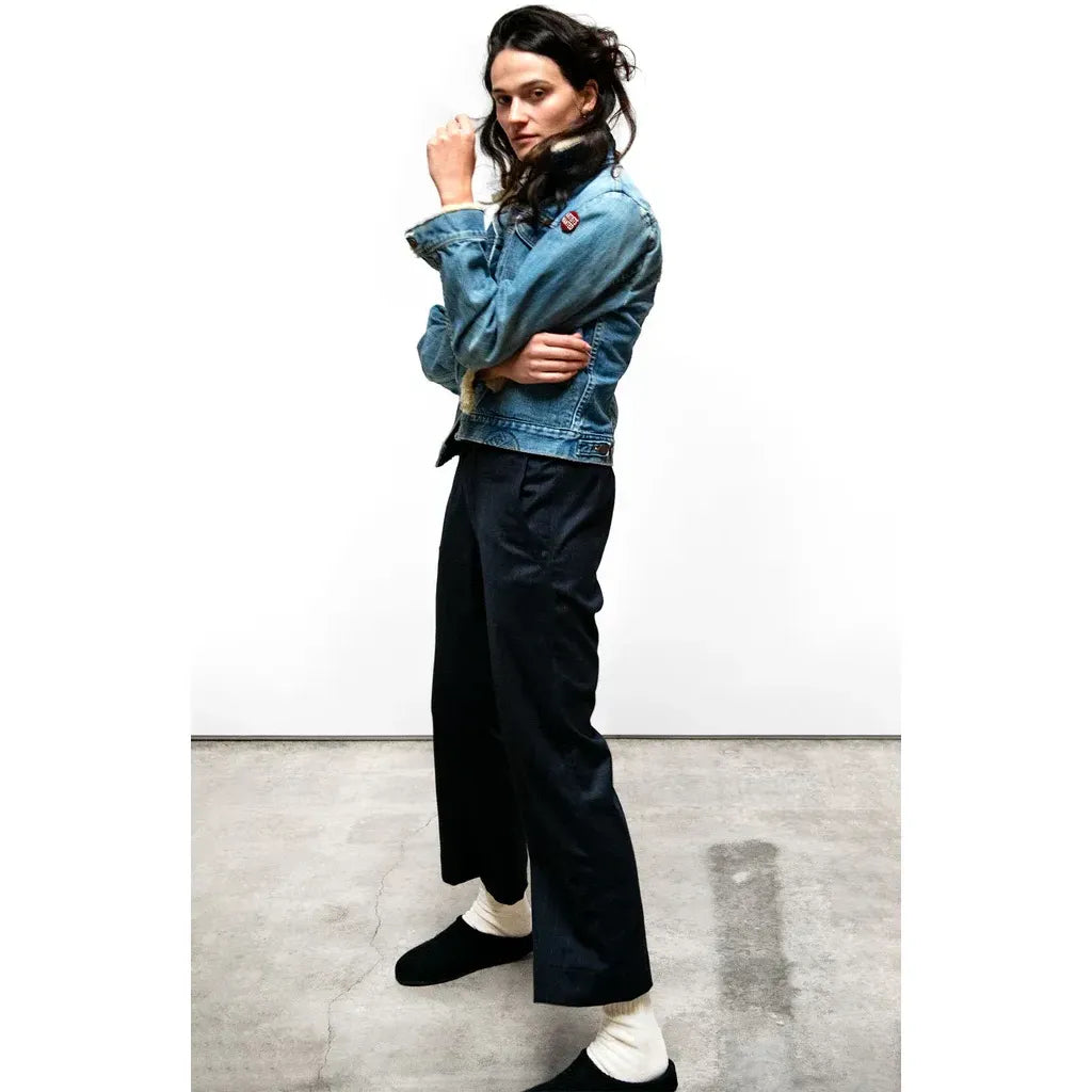 Women's navy FAVOLAMOVE Cashmere Blend French Sailor Pants by Freecity, shown in deep navy with a relaxed fit and sailor-inspired design.