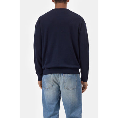 Men's dark night fine-knit jumper by Closed Men's, showing the close-up of the soft, textured knit fabric and classic fit.