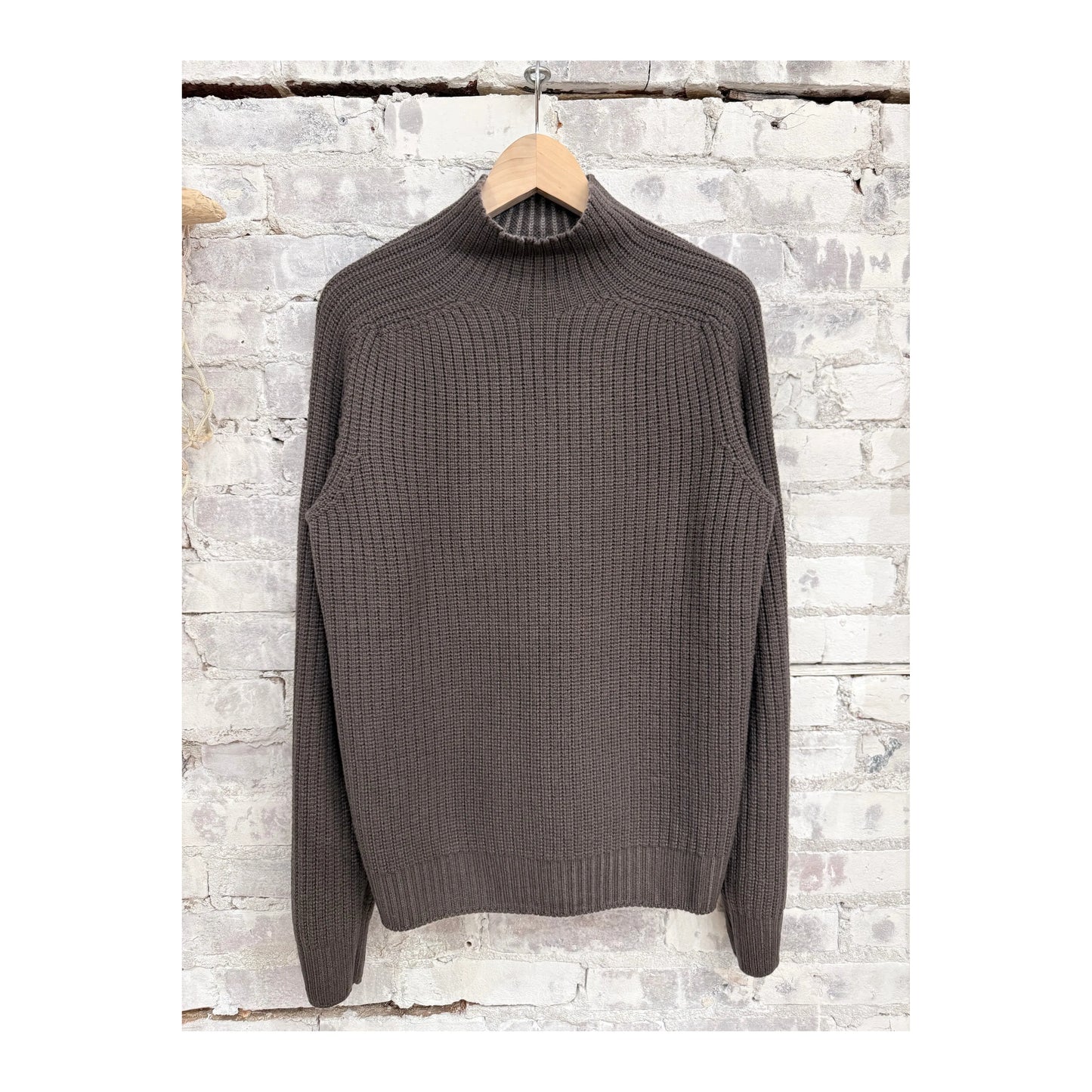 Men's taupe Foggy Mock Jumper by 04651, showcasing a cozy, textured knit sweater with a mock neckline and casual fit.