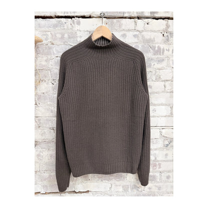 Men's taupe Foggy Mock Jumper by 04651, showcasing a cozy, textured knit sweater with a mock neckline and casual fit.