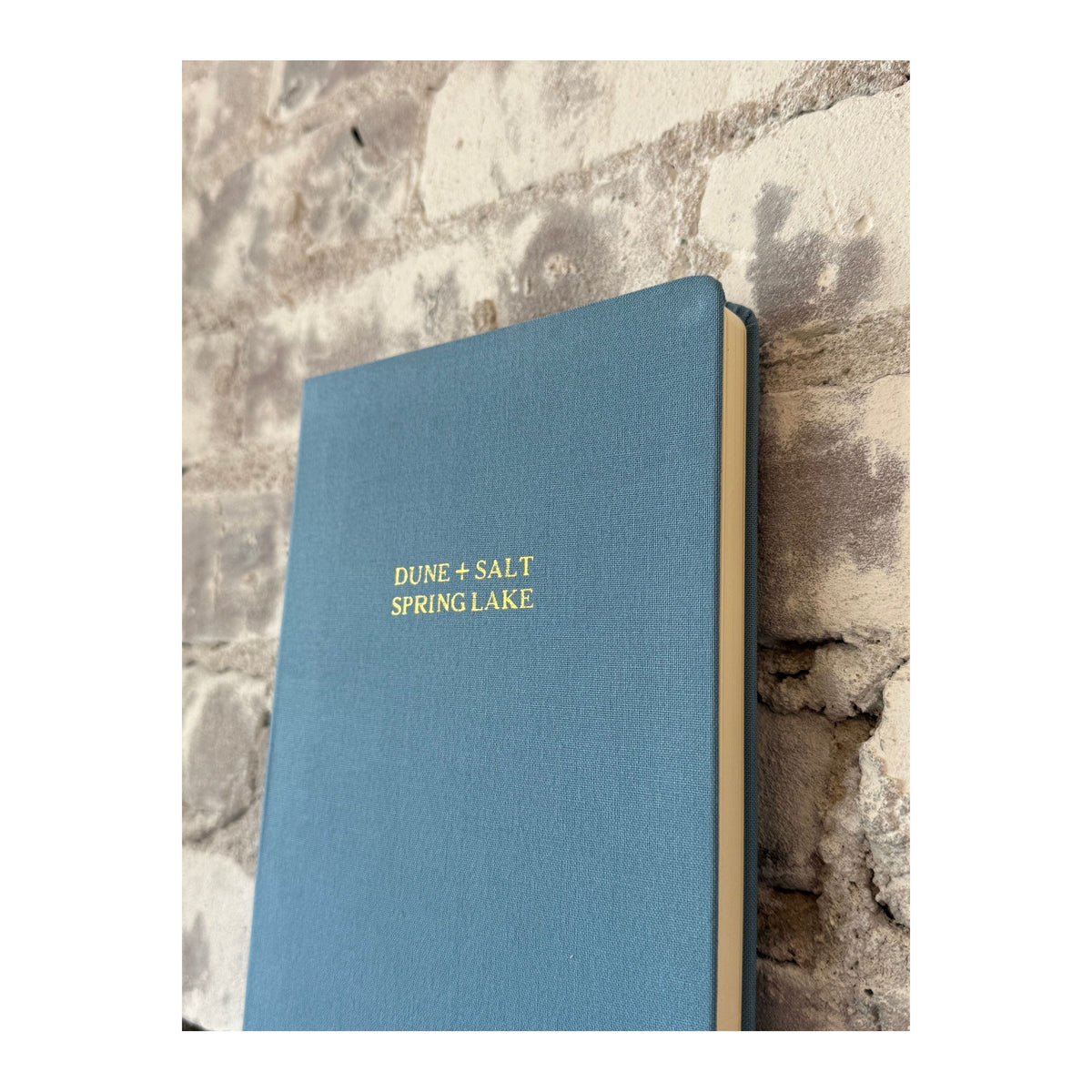 Foil embossed linen notebook in dusty blue with gold accents, home accessory by Studio Portmanteau.