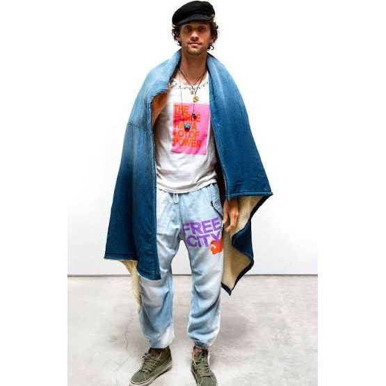 Freecity Indigo Sherpa Bear Blanket from the Freecity X Commune collection, cozy blue home accessory with bear design.