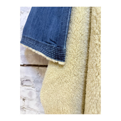 Freecity x Commune Indigo Sherpa Bear Blanket laid out, showcasing soft, cozy blue sherpa material with bear design for home comfort.