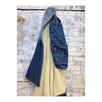 Freecity x Commune indigo Sherpa-Bear blanket with cozy blue sherpa fabric and bear pattern, perfect for home accessories.