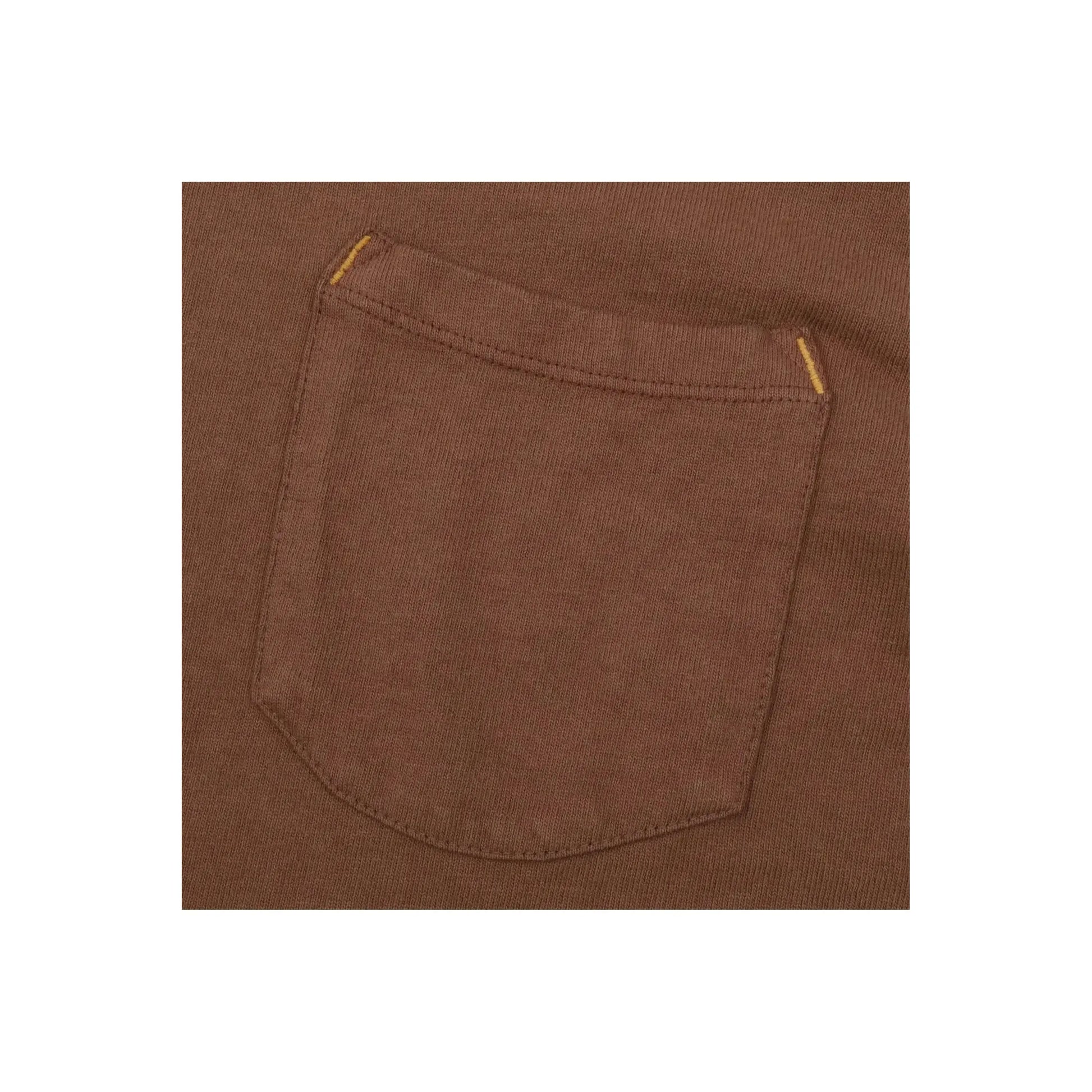 Men's 13-ounce chocolate pocket t-shirt by Freenote Cloth, featuring a classic fit and front pocket detail.