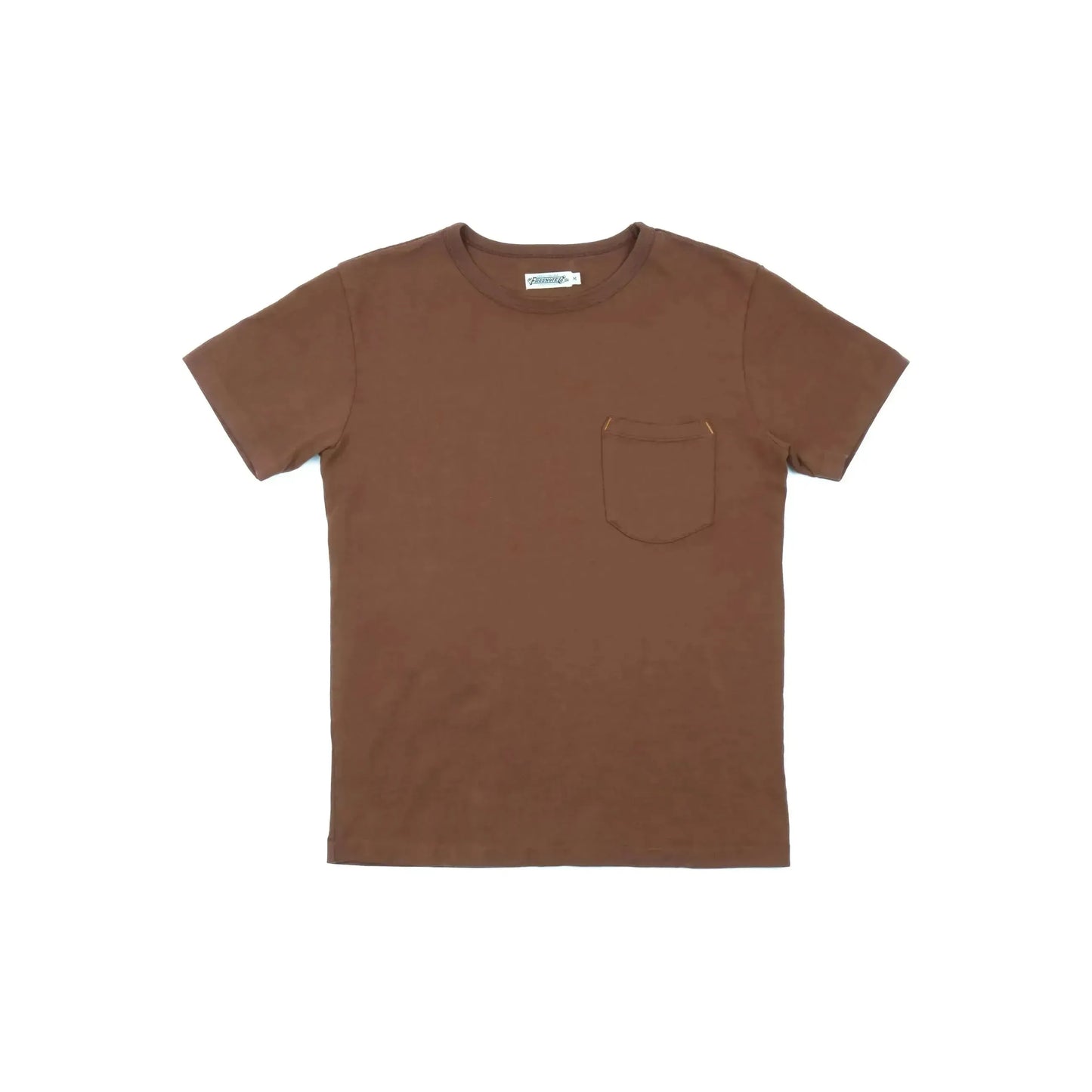 Men's 13-ounce chocolate pocket T-shirt by Freenote Cloth, casual fit with front pocket, soft cotton fabric.