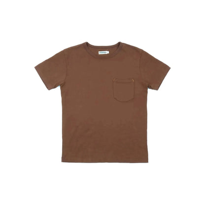 Men's 13-ounce chocolate pocket T-shirt by Freenote Cloth, casual fit with front pocket, soft cotton fabric.