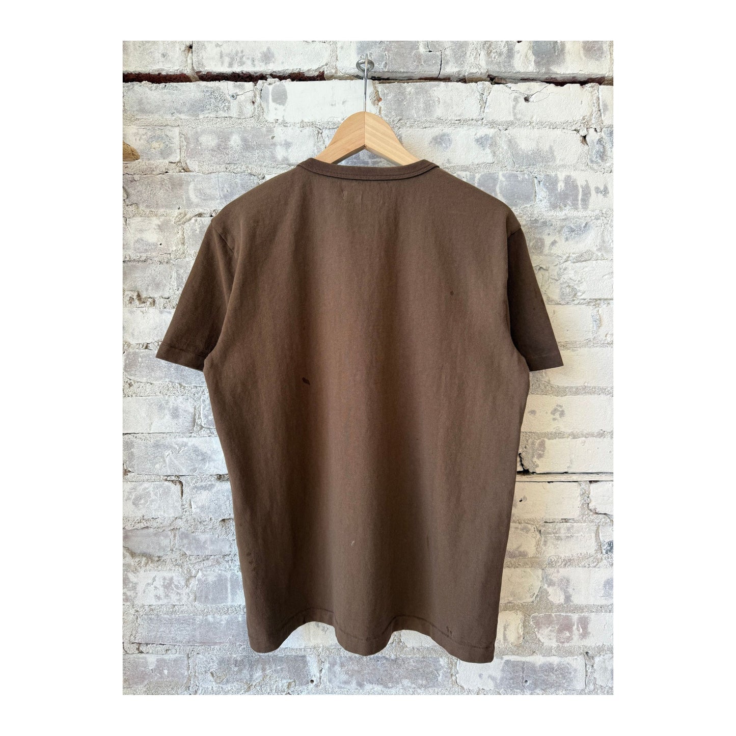 Men's 13 oz chocolate pocket T-shirt by Freenote Cloth, showing the front view with a chest pocket and casual fit.