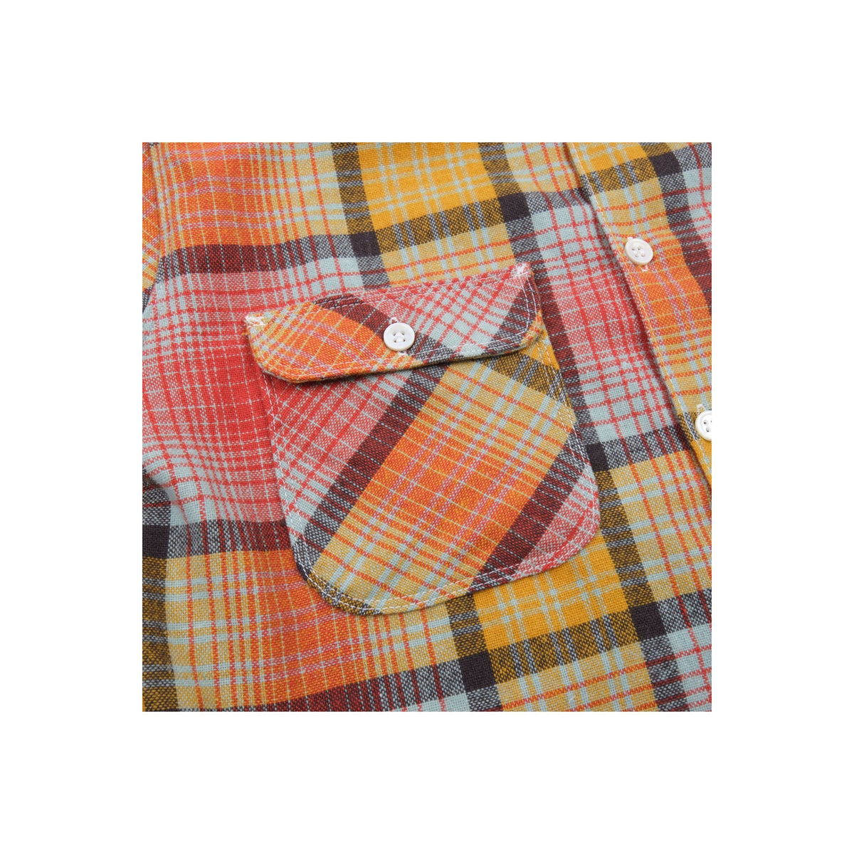 Men's Benson Wool Palomar Yellow by Freenote Cloth, featuring a close-up of the yellow wool fabric and detailed stitching.