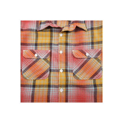 Men's Benson Wool Palomar Yellow shirt by Freenote Cloth, featuring a yellow wool fabric with a collar and button-up design.
