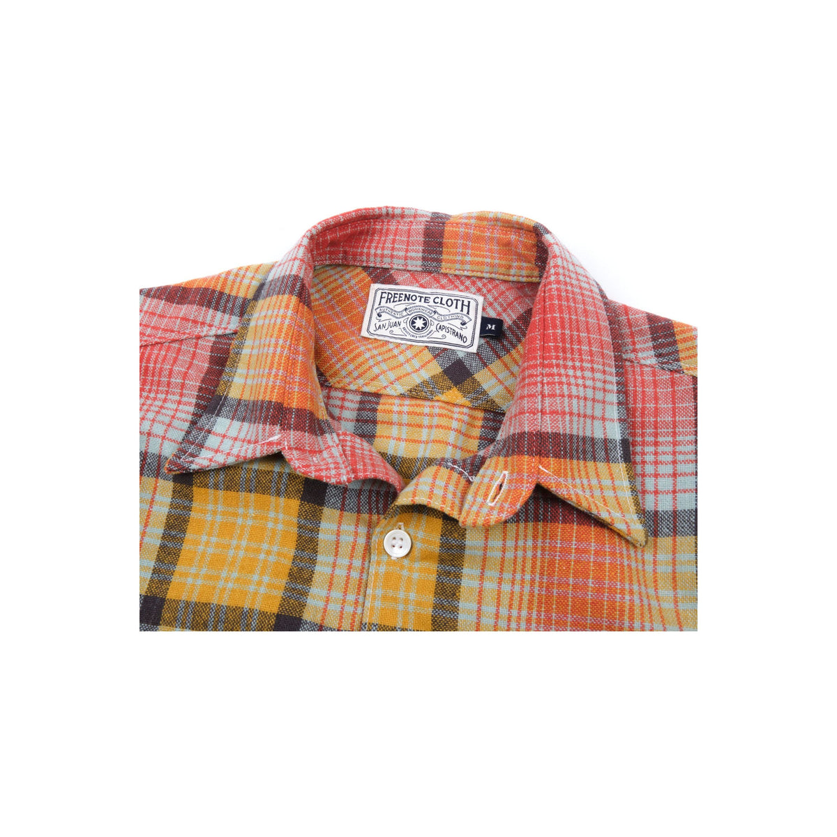 Men's Benson Wool Palomar Yellow shirt by Freenote Cloth, featuring yellow wool fabric with a classic collar and button-front design.