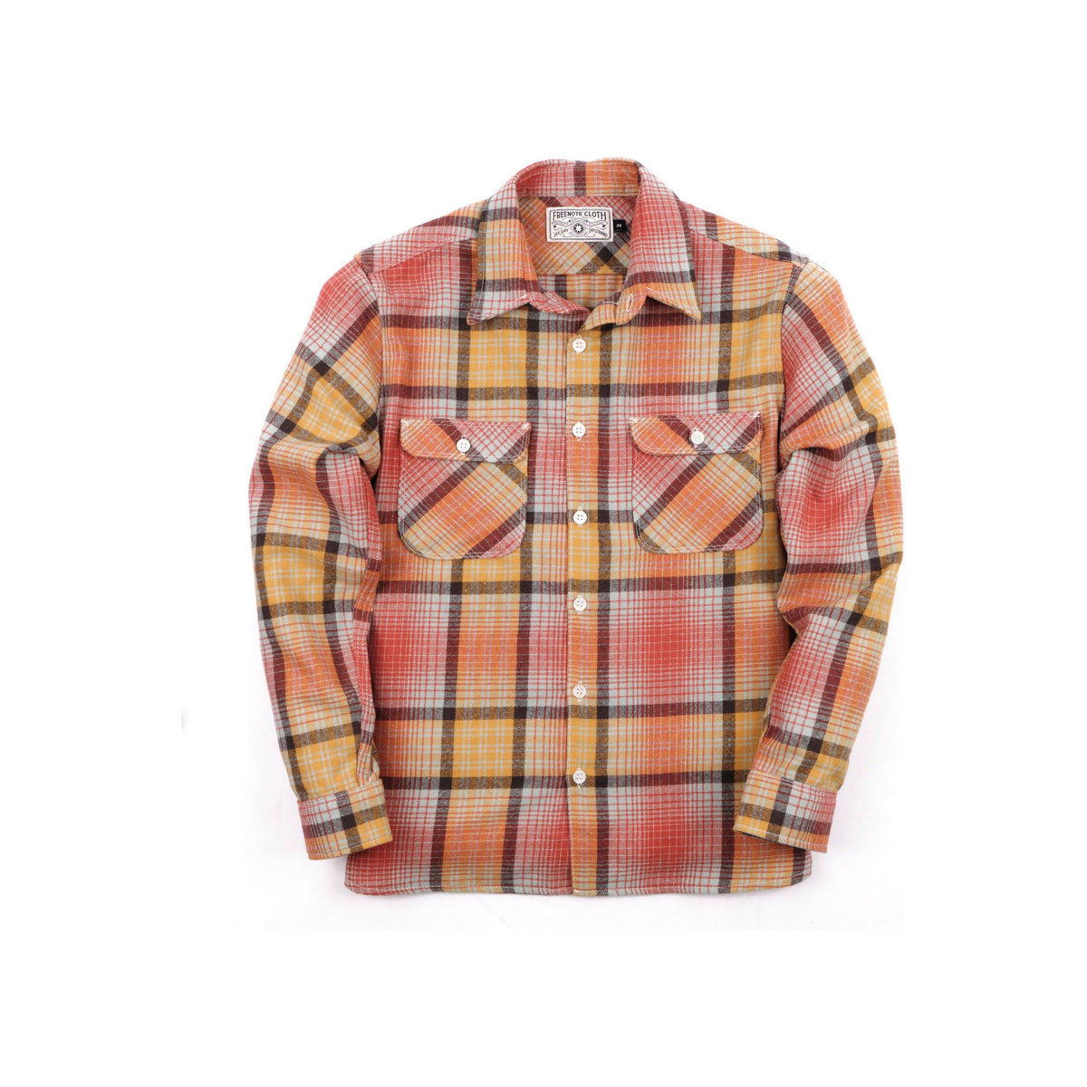 Men's Benson Wool Palomar Yellow shirt by Freenote Cloth, featuring a yellow wool fabric with a classic fit and detailed collar.