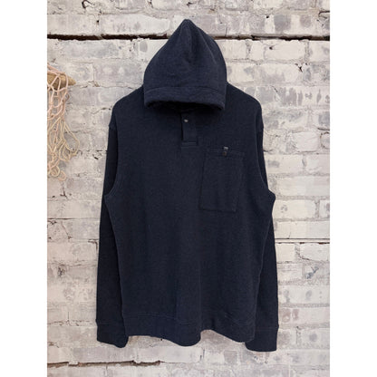 Men's navy heather Frenchloom hoodie by Relwen, featuring a comfortable fit and casual style with a soft fabric texture.